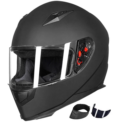 ILM Full Face Motorcycle Street Bike Helmet with Removable Winter Neck Scarf + 2 Visors DOT Model-JK313