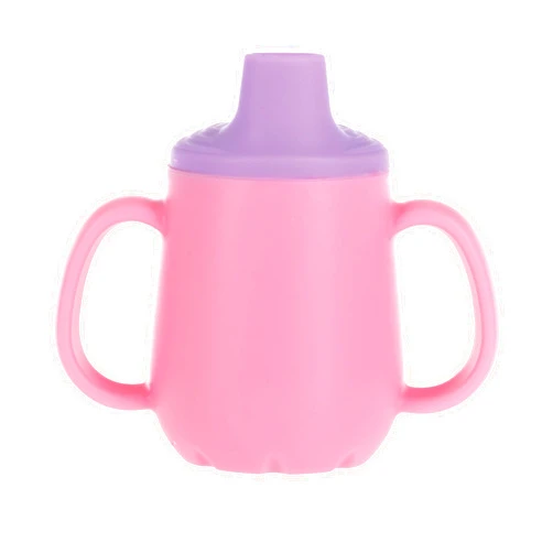 Nuby First Training Cup - Silicone Cup with Free-Flow Spout and Easy-Grip Design - 2 oz - 6+ Months - Purple and Pink