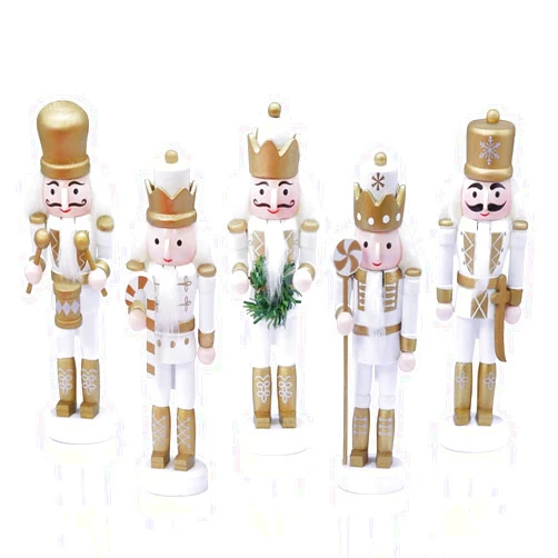 Jolik 5 PCS Christmas Nutcracker Ornament Set, Nutcracker Figures with Opening Mouths Christmas Decorations for Xmas Tree, Table Decor (White Gold, 5.3'', Set of 5pcs)