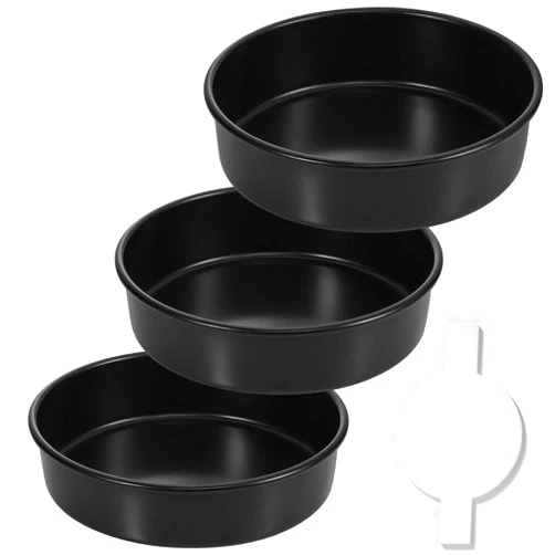 HIWARE 8-Inch Round Cake Pan Set of 3, Nonstick Baking Cake Pans with 90 Pieces Parchment Paper, Dishwasher Safe