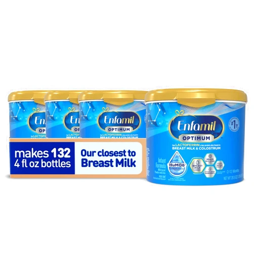 Enfamil Optimum Baby Formula, Our Closest Formula to Breast Milk, Immune-Supporting Lactoferrin also found in Breast Milk, Brain-Building DHA, 20.5 Oz, Pack of 4
