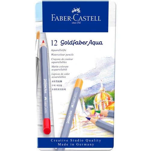 Faber-Castell Goldfaber Aqua Watercolor Pencils - Tin of 12 Colors, Pre-Sharpened Water Colored Pencils