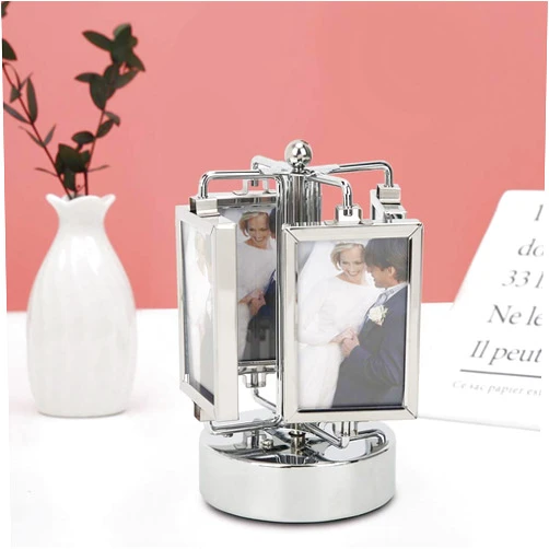 Yuecoom Unique Rotating Music Box Photo Picture Frame, 3x2in Carousel Picture Box Frame Elegant Umbrella Shape Rotating Music Picture Frame Home Decoration