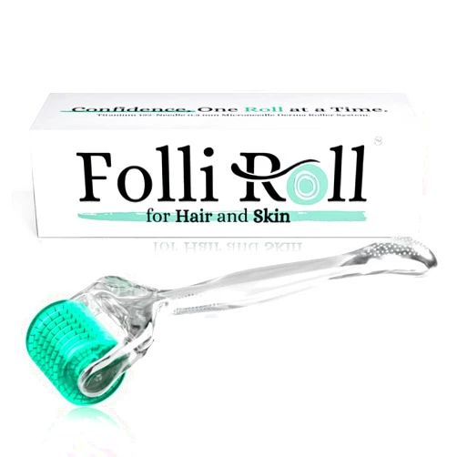 FolliRoll Derma Roller for Hair and Skin - 0.30mm Titanium Microneedles - for Face Scalp Derma Stamp - 192 Real Individual Needles with Free Storage Case for Men and Women