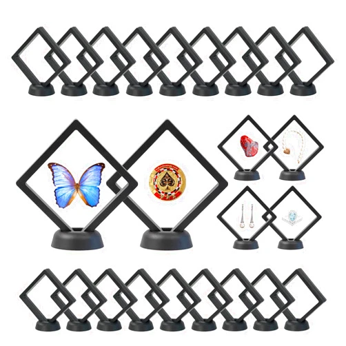 Msoesticc.dl 24Pcs 3D Floating Display Case, Transparent PE Film Jewelry Storage Box for Ring Earring Necklace Bracelet - Dustproof & Portable (3.5 x 3.5 x 0.8 Inches)