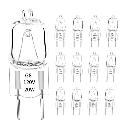 TAIYALOO G8 Halogen Light Bulbs 20W Dimmable 120V G8 Base 2Pin Xenon Bulb (12 Pack) T4 JCD Type Warm White Under Cabinet Puck Lighting Replacements