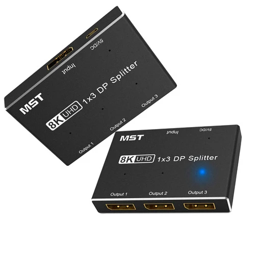 BolAAzuL 8K Displayport Multi-Monitor Adapter Splitter, BolAAzuL DisplayPort 1.4 MST Hub Splitter 1 in 3 out DP to DP Video Converter for Video Card with MST Function(Windows PC only)-Support Dual or Triple 4K