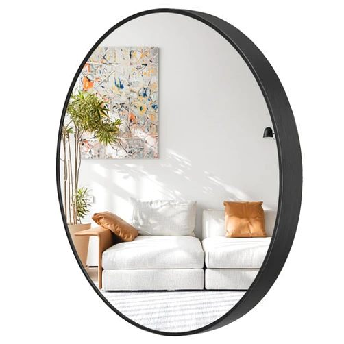 Generic Round Mirror, Black Round Mirror 24 inch, Circle Mirror Metal Frame with Hooks, Round Wall Mirror for Entryway, Bathroom, Washrooms, Living Rooms and Modern Decor, YUX-YJ001-BK