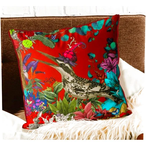 Metr Kelly Stevens-McLaughlan, Glorious Plumes Bird & Floral #12, Red, Pillow/Cushion Cover, 18