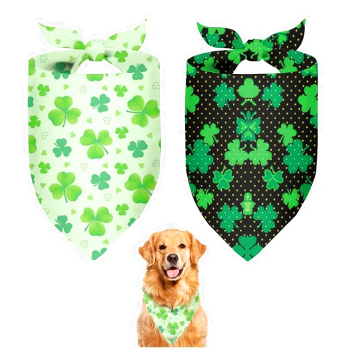 Qeenking Cute St Patricks Day Dog Bandanas 2 Pack, Green Irish Shamrocks Clover Dog Scarf, Handkerchief Scarves Gifts for Puppy Large Dogs