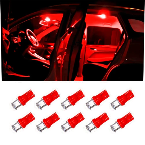 HEVLE 10PCS Car Interior LED Light Bulb, T10 LED Bulb, Car Interior LED Light Bulb, 5SMD 5050 Bright Chips Car LED Lights, Automotive Replacement Bulbs for Car Dome Map (Red)