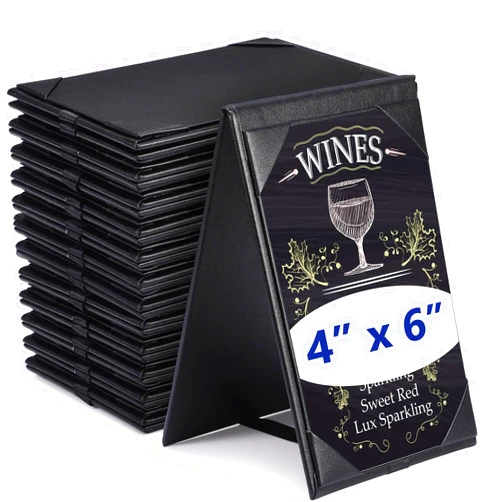 Gerrii Leatherette Table Tents Black PU Leather Menu Covers Bulk Double Sided Frame Sign Holders 2 Side Drink Dessert Menu Folders for Restaurant Coffee Cafe Bar Wedding Supplies(12 Pack,4 x 6 Inch)