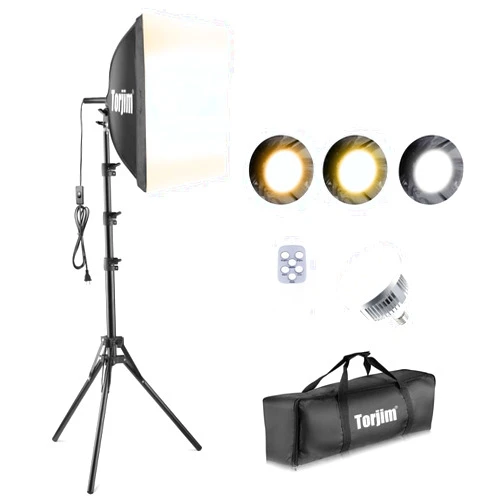 Torjim Softbox Photography Lighting Kit, 16'' x 16'' Professional Softbox Lighting Kit with 85W 3000-7500K LED Bulbs, Studio Lights for Photography/Video Recording/Live Streaming