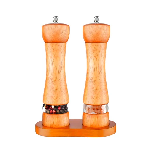 Mosuniro Salt and Pepper Grinder Set with Wood Tray - 2 Pack Wooden Salt and Pepper Mill Sets with Adjustable Coarseness - Refillable Manual Pepper Mill Grinder