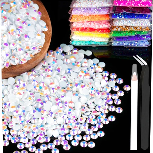 BELLEBOOST 4000pcs 4mm Resin Rhinestones Bulk, White AB Flatback Round Jelly Rhinestones Bedazzling Non Hotfix Crystal Gems Large Quantity Wholesale for DIY Crafts Clothes Bottles Tumblers Face Makeup Manicure