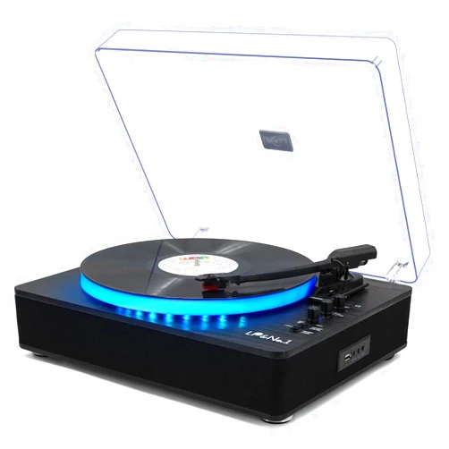 LP&No.1 Record Player with Built-in Full-Range Speakers, LED Control, 3-Speed Belt-Drive Vinyl Turntable with USB Playback & Recording, Wireless BT Input & Output, Auto Stop, Pitch Control | Black