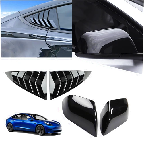 YHCDSEA for Model 3 Side Window Louver Cover and Rearview Mirror Guard Cover, Side Mirror Cover Sport Style Exterior Accessories fit for Tesla Model 3 2017-2024