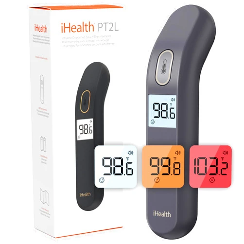 iHealth Touchless Digital Thermometer for Adults and Kids - Baby Forehead Thermometer with Color Fever Indicator - Quick & Accurate Results in 1 Second - Silent Mode, Easy-to-Use for Home - PT2L Black