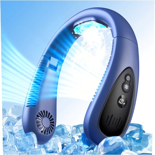 GAITIR Neck Air Conditioner, 5000mAh Portable Neck Fan with Semiconductor Cooling Airflow Bladeless USB Neck Fans Portable Rechargeable with 3 Speeds, LED Display, Personal Fan for Outdoor Travel Indoor