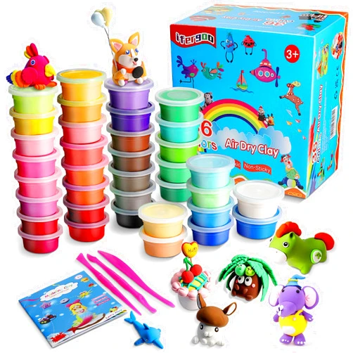 ifergoo Modeling Clay Kit - 36 Colors Magic Air Dry Ultra Light Clay, Safe & Non-Toxic, Great Toy Gift for Boys and Girls