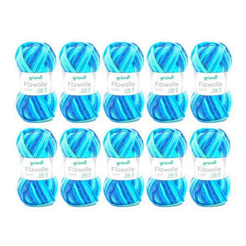 Gründl 2614/42 Coloured Felt Wool Value Pack: 10 Balls 50 g Each, Wool, Aqua Multicolor, 31 x 32 x 6 cm