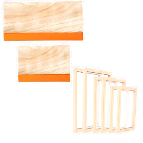 Caydo 2 Pieces 2 Sizes Screen Printing Squeegee 9.4 and 5.9 Inch with 6 Pieces 3 Size Wood Silk Screen Printing Frame with Mesh for Screen Printing, 10 x 14 Inch, 8 x 12 Inch, 6 x 10 Inch