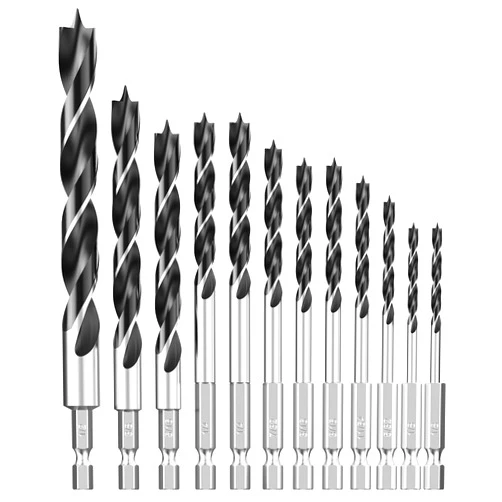 MACXCOIP Brad Point Wood Drill Bit Set, 12Pcs Hex Shank Drill Bit Set with Double Flutes Design for Carpenter Woodworking and All Types of Wood (1/8