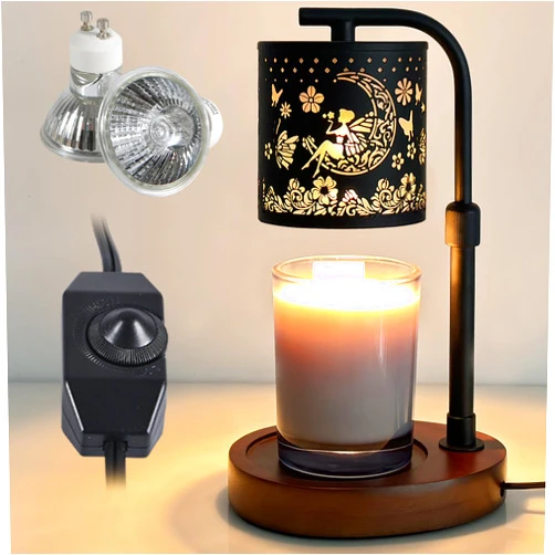 Kaakuuki Candle Warmer Lamp,Candle Warmer,Candle lamp,Gifts for mom,Candle Holders for Home Decor,Wooden Base，with 2 Bulbs(Black Flower Fairy)…