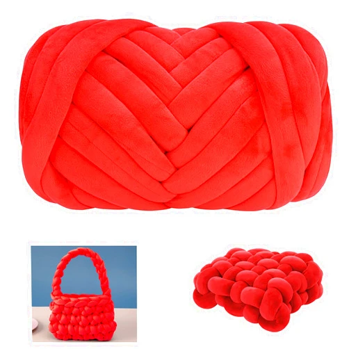Moon Waves Chunky Cotton Yarn for Arm Knitting Crochet Super Saver Jumbo Giant Bulky Premier Yarn for Making Pets House Blanket (Big Red)