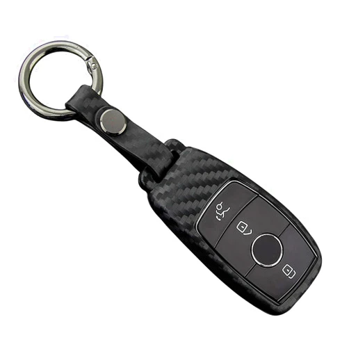 M.JVisun Soft Silicone Rubber Carbon Fiber Texture Cover Car Remote Key Fob Case For Mercedes-Benz 2019-2022 A Class C Class G Class 2017-2022 E Class 2018-2021 S Class Key - Black - Round Keychain