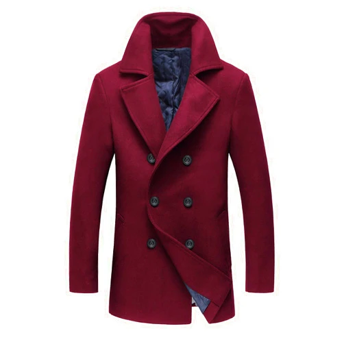 chouyatou Men's Classic Notched Collar Double Breasted Wool Blend Pea Coat
