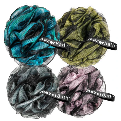 AmazerBath Charcoal Loofah Sponge, Shower Loofah 60g/PCS - Body Scrubber Loofa Set of 4 - Charcoal Blue, Gray, Pink & Army Green, Bath Sponge for Men and Women