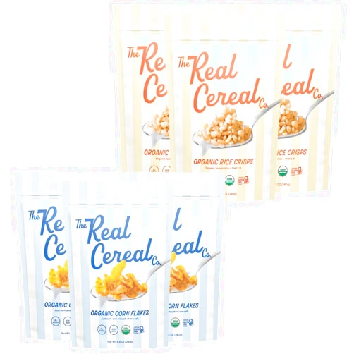 The Real Cereal Company Real Cereal Company Organic Corn Flakes & Organic Rice Crisps Cereal Bundle – Gluten-Free, USDA Organic, Non-GMO, Made in California – 6 Pack