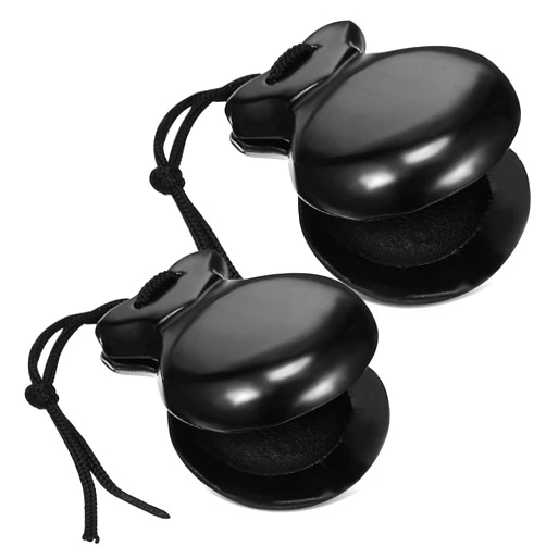 Vaguelly 1 Pair Spanish Castanets Black Wooden Castanets Spanish Hand Percussion Instruments Finger Castanets