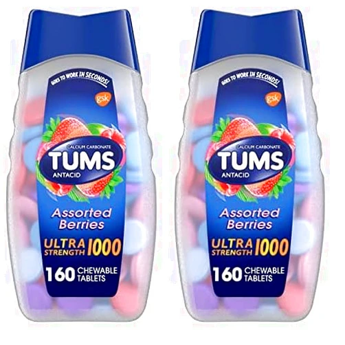 TUMS Ultra Strength Chewable Antacid Tablets for Heartburn Relief and Acid Indigestion Relief, Assorted Berries - 160 Count (Pack of 2)