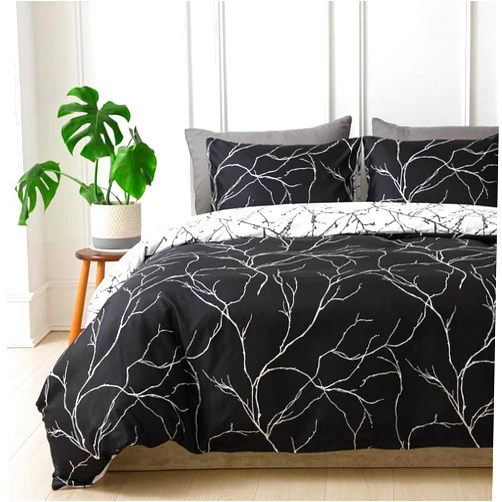 Lekesky Reversible Duvet Cover King Size, Black White Branch Comforter Cover King 3pcs Microfiber Botanical Bedding Set with Zipper Closure Corner Ties