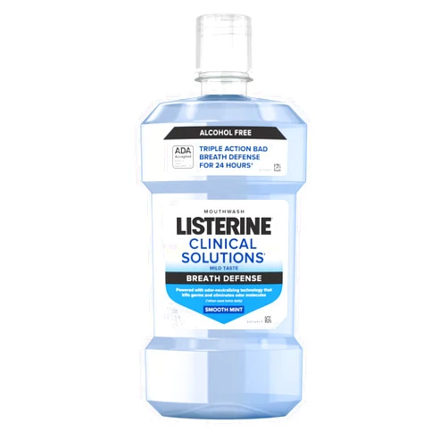 Listerine Clinical Solutions Breath Defense Zero Alcohol Mouthwash, Alcohol-Free Mouthwash with a Triple-Action Formula Fights Bad Breath for 24 Hours, Smooth Mint Oral Rinse, 500 mL