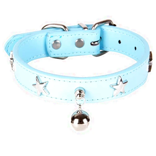 LKYADM Dog Collars with Bell, Dog Necklace with Star Studded Leather Pet Collar for Small Medium Large Dog Cat Girl Boy (S: 10 - 13 1/2 in, Blue)