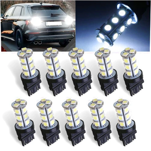 Leediga 10 PCS 3157 LED Bulbs, 6500K Super Bright Reverse Light Brake Turn Signal Lights, Non Polarity Tail Brake Light Bulbs, Universal for Most Cars Trucks Vans (White)