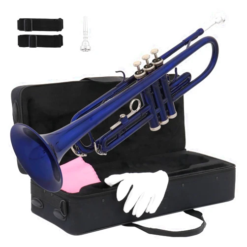 Ktaxon Bb Standard Trumpet for Beginners,Trumpet for Student with Hard Case,7C Mouthpiece,Cleaning Cloth,Gloves,Brass Instruments for Kids and Adults(Blue)
