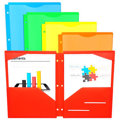 EOOUT 5 Pack Folders with Pockets for 3 Ring Binder, Plastic Pocket Folders with Clear Front Pocket, 5 Colors, Folders for Office Students and School, Letter Size, A4 Size