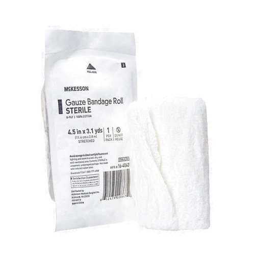 McKesson Sterile 6-Ply Fluff-Dried Cotton Gauze Bandage Roll, 4.5 inches x 3.1 yards