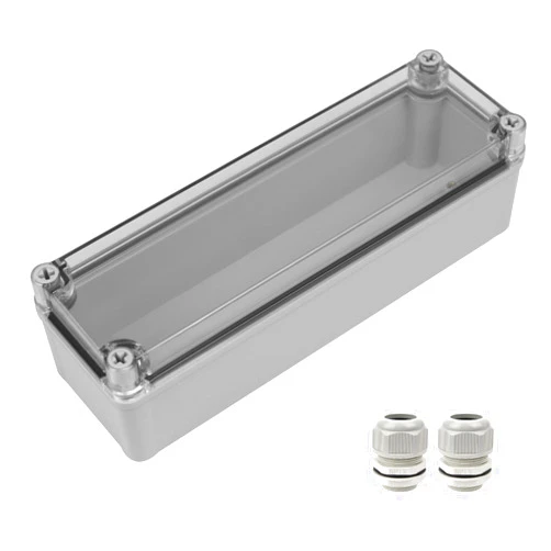 LeMotech Junction Box IP67 Waterproof Dustproof Electrical Box Project Box DIY Enclosure Gray with Transparent Clear Cover, External Size 9.8x3.1x2.8in (250x80x70mm)