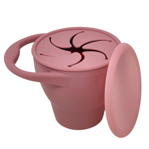 BraveJusticeKidsCo | Snack Attack Snack Cup | Collapsible Silicone Snack Container | Toddler and Baby Snack Catcher Lid (Dusty Rose)