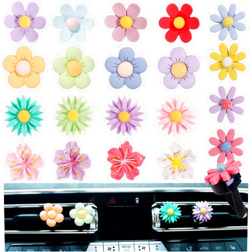 TAMHOO 20 pcs Flower Car Air Fresheners Vent Clips Charms Pack, Daisy Car Diffuser Vent Clip Car Accessories Car Interior Decor for Women