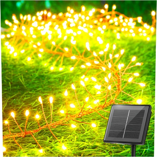 Brightown Solar Lights for Outside, 9.8Ft 120 LED Solar String Lights Outdoor Waterproof, 8 Modes Firecracker Balcony Lights for Tree Patio Christmas Party Wedding Decor (Warm White)