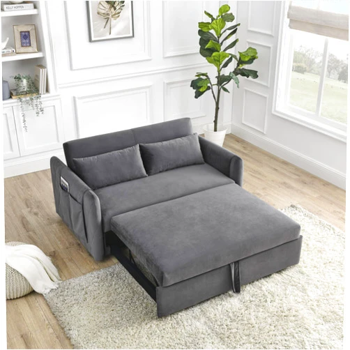 Voqoomkl 3 in 1 Convertible Sleeper Sofa Bed, Folding Modern Sofa Bed with 2 Detachable Arm Pockets and Pull Out Bed, Velvet Loveseat Couch with Pillows for Living Room,Bedroom, Apartment