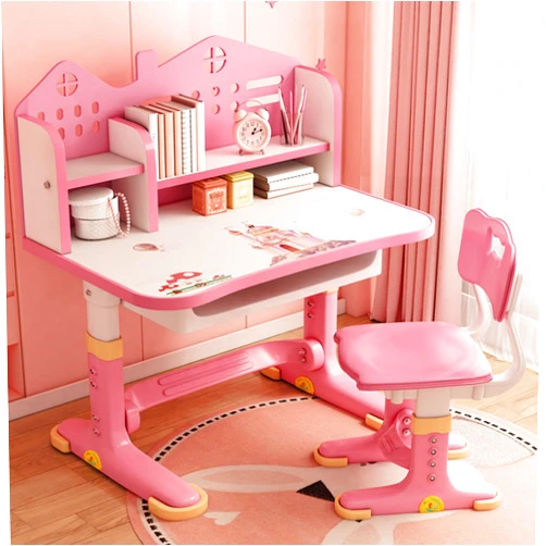 Tulkdexi Kids Functional Desk and Chair Set, Study Desk for Children with Chair, Kids Desk and Chair Set,Height Adjustable Children School Study Desk with Storage Drawer for Boys Girls(Pink) Pink