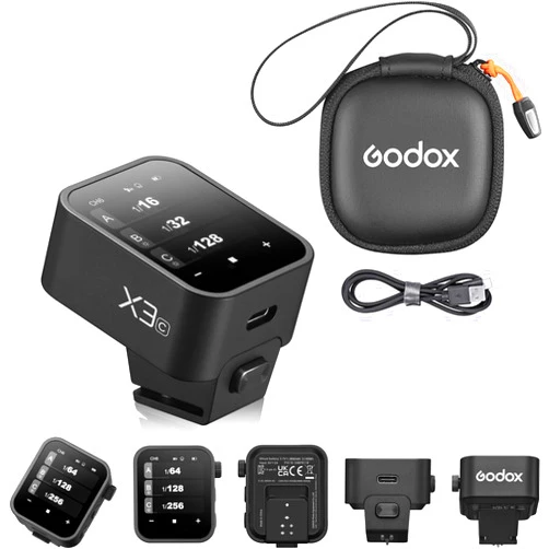 Godox X3 X3C Flash Trigger for Canon, Touchscreen interface & local controls, Built-in Type-C Charging Battrery TTL HSS 2.4G Wireless Speedlite Trigger kit with Storage Bag for indoor outdoor shooting