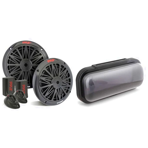 Pyle 200 Watt Marine Boat Speaker System Weather Proof Dual 2 Way 6.5Inch Outdoor Speakers w/85Hz-6kHz Frequency Response, Heavy Duty 8oz Magnet Structure PLMR6KB & Water Resistant Marine Stereo Cover